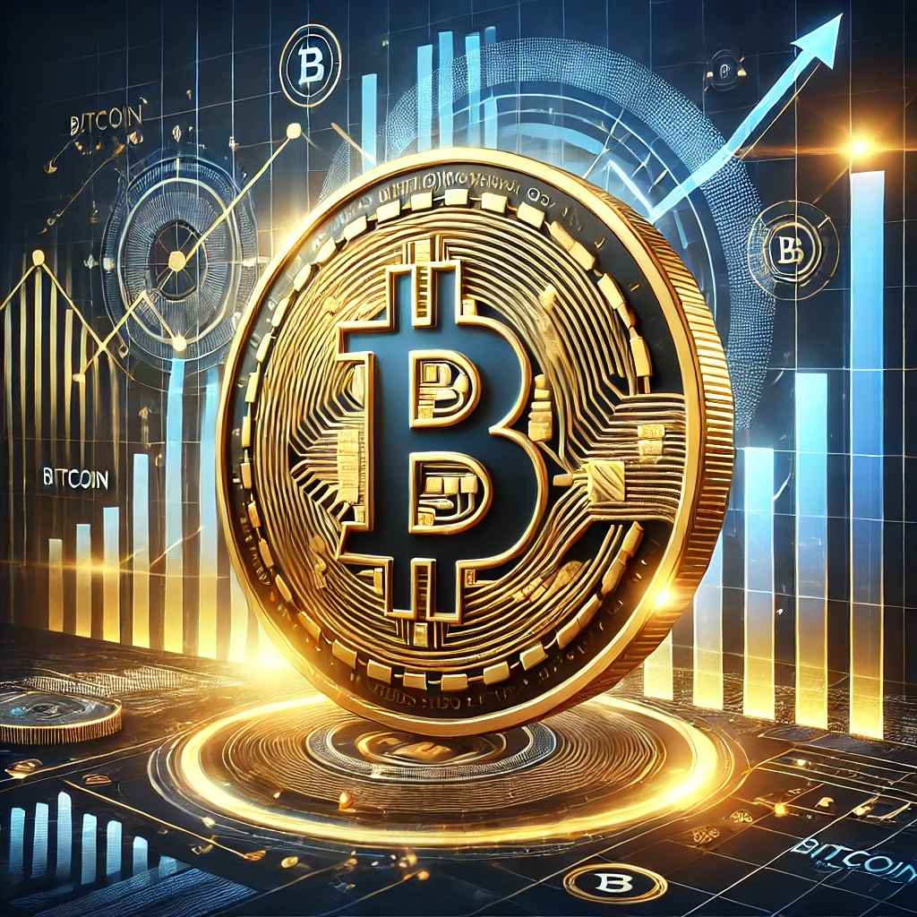 Featured image representing cryptocurrency investments, featuring a gold Bitcoin coin surrounded by glowing charts and upward-trending graphs, set against a futuristic digital background in blue and gold tones.